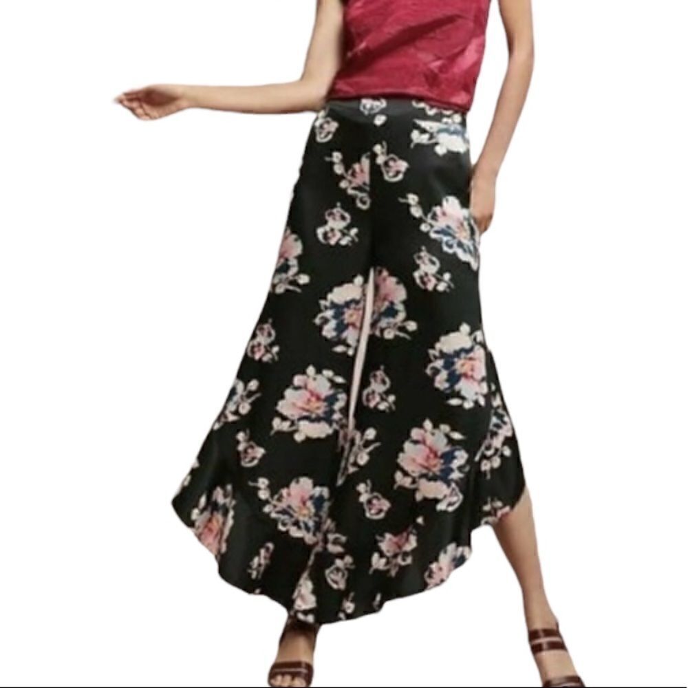 Elevenses Anthropologie Black Floral Bohemian Pants Size 2 📦